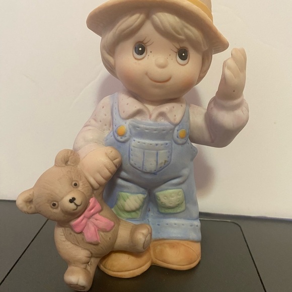 Vintage Homco Ceramic Figurine Little Farmer Boy in Overalls with Teddy Bear - Picture 2 of 10
